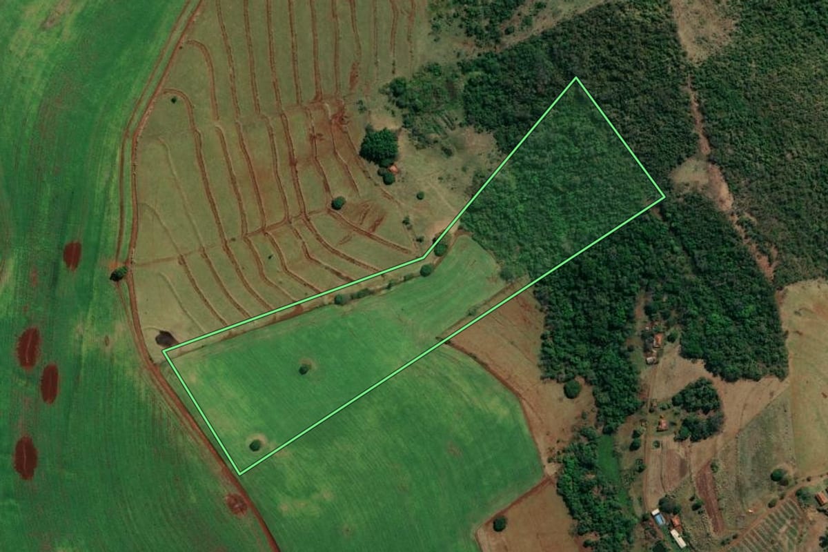 Imagem de satélite do imóvel rural em Santo Antônio da Platina (PR), com o contorno declarado no CAR desenhado por cima.