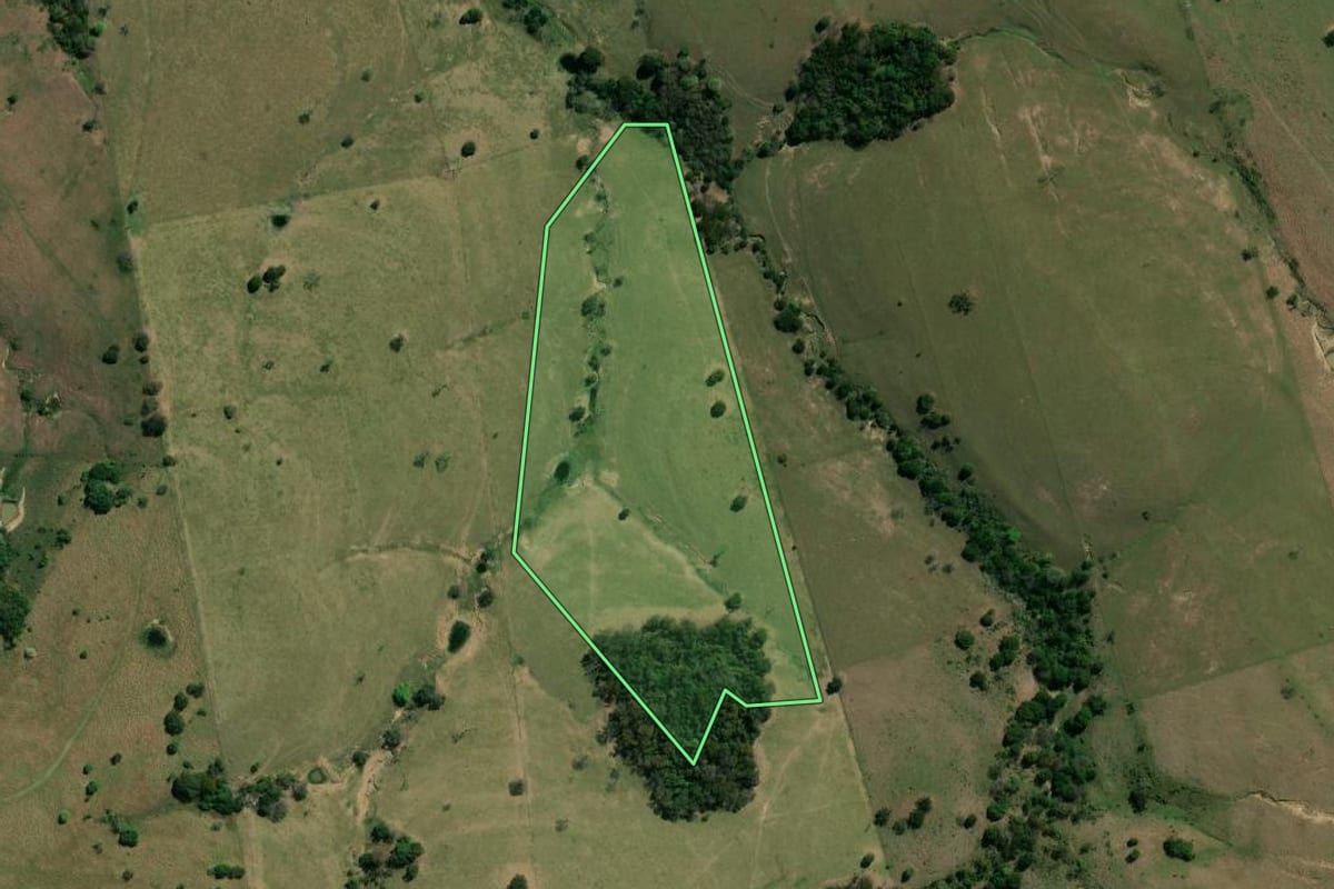 Imagem de satélite do imóvel rural em Santo Antônio da Platina (PR), com o contorno declarado no CAR desenhado por cima.