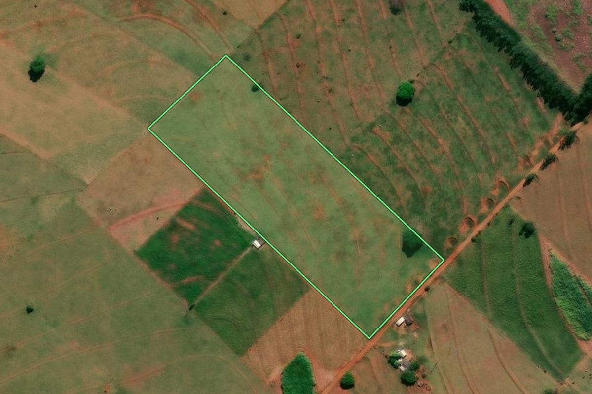Imagem de satélite do imóvel rural em Santo Antônio do Caiuá (PR), com o contorno declarado no CAR desenhado por cima.