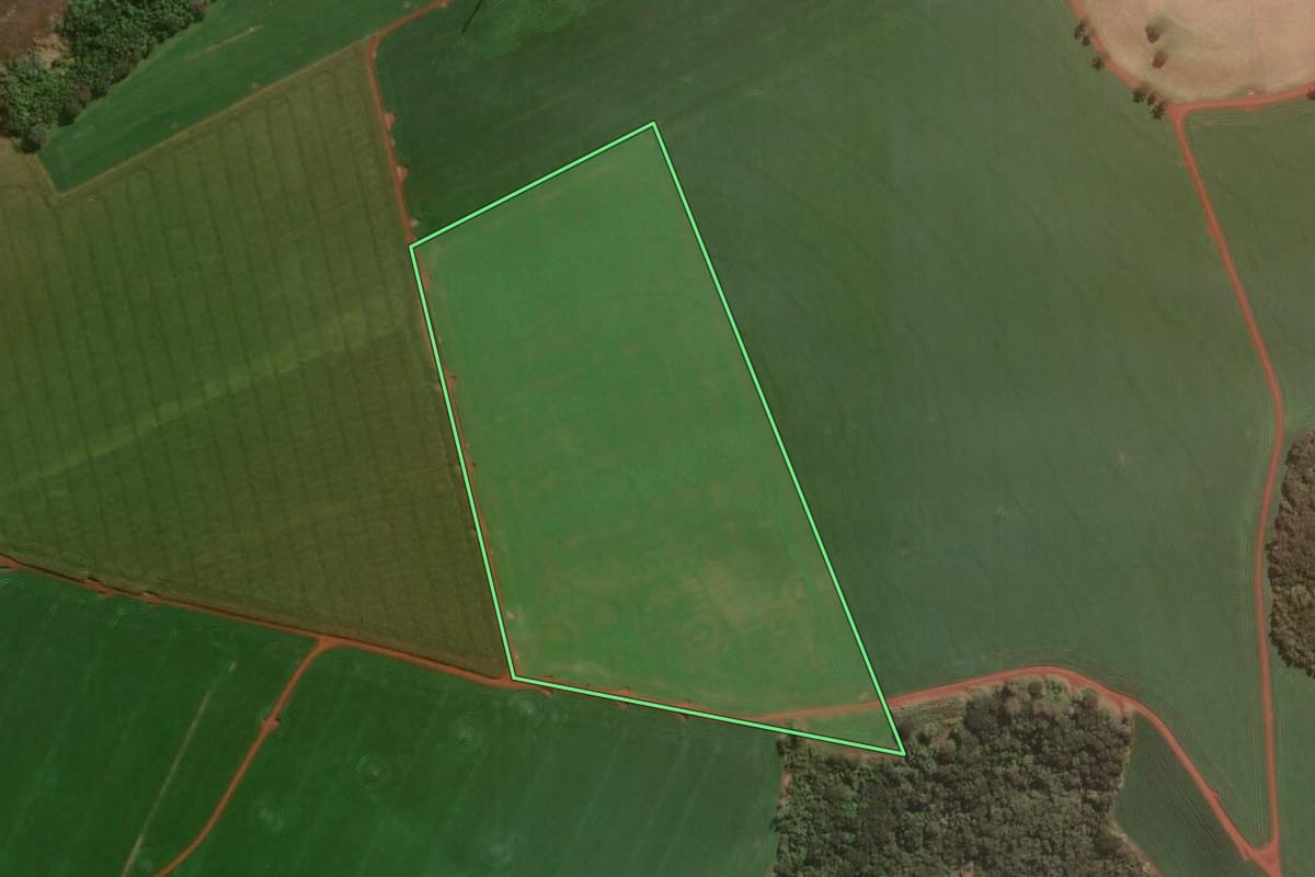 Imagem de satélite do imóvel rural em Santo Antônio do Paraíso (PR), com o contorno declarado no CAR desenhado por cima.