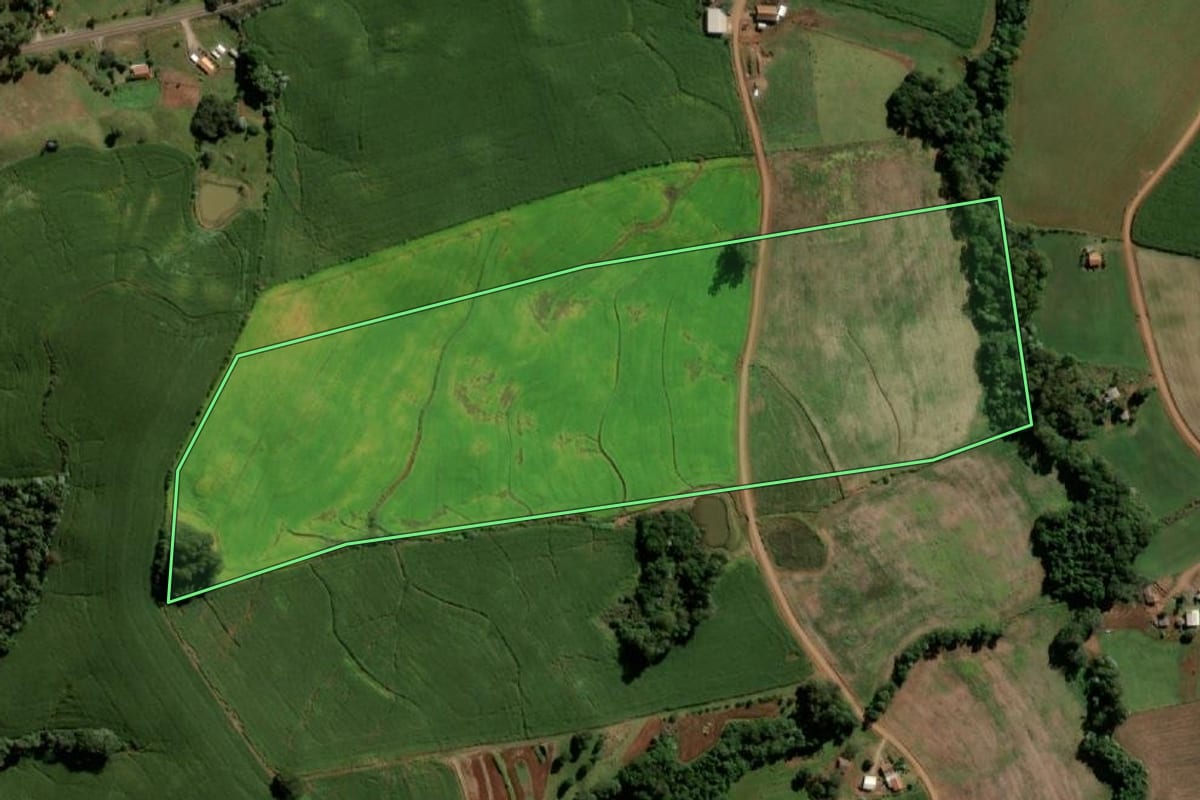 Imagem de satélite do imóvel rural em Santo Antônio do Sudoeste (PR), com o contorno declarado no CAR desenhado por cima.