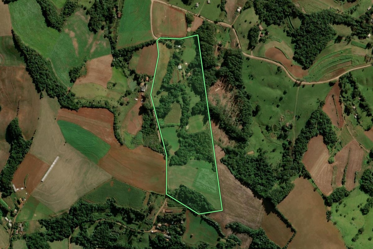 Imagem de satélite do imóvel rural em Santo Antônio do Sudoeste (PR), com o contorno declarado no CAR desenhado por cima.