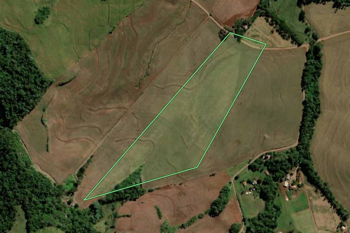 Imagem de satélite do imóvel rural em Santo Antônio do Sudoeste (PR), com o contorno declarado no CAR desenhado por cima.