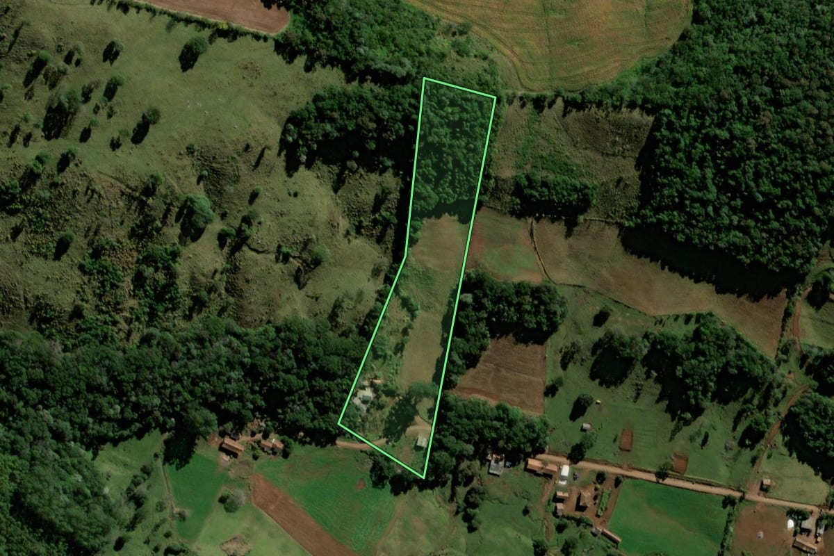 Imagem de satélite do imóvel rural em Santo Antônio do Sudoeste (PR), com o contorno declarado no CAR desenhado por cima.