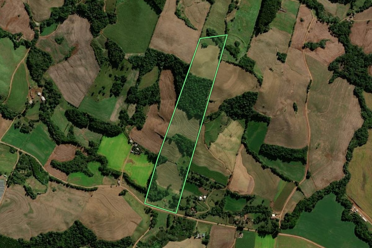 Imagem de satélite do imóvel rural em Santo Antônio do Sudoeste (PR), com o contorno declarado no CAR desenhado por cima.