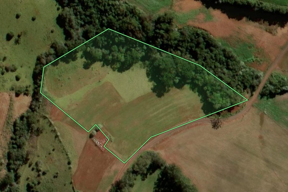 Imagem de satélite do imóvel rural em Santo Antônio do Sudoeste (PR), com o contorno declarado no CAR desenhado por cima.