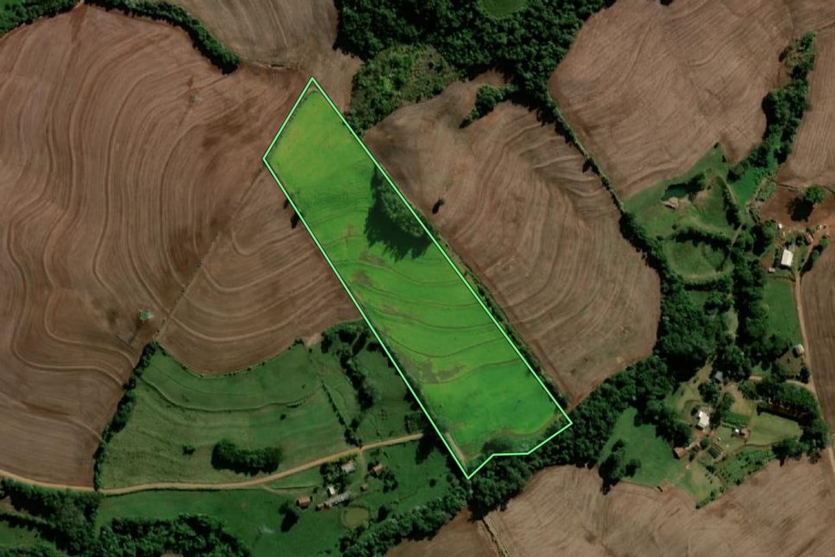 Imagem de satélite do imóvel rural em Santo Antônio do Sudoeste (PR), com o contorno declarado no CAR desenhado por cima.