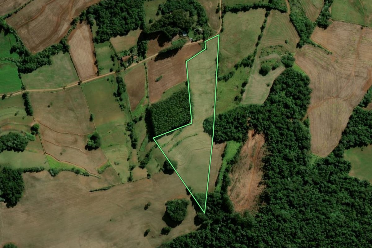 Imagem de satélite do imóvel rural em Santo Antônio do Sudoeste (PR), com o contorno declarado no CAR desenhado por cima.