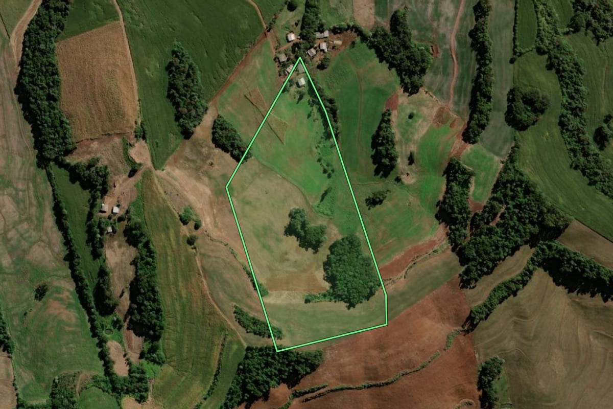 Imagem de satélite do imóvel rural em Santo Antônio do Sudoeste (PR), com o contorno declarado no CAR desenhado por cima.