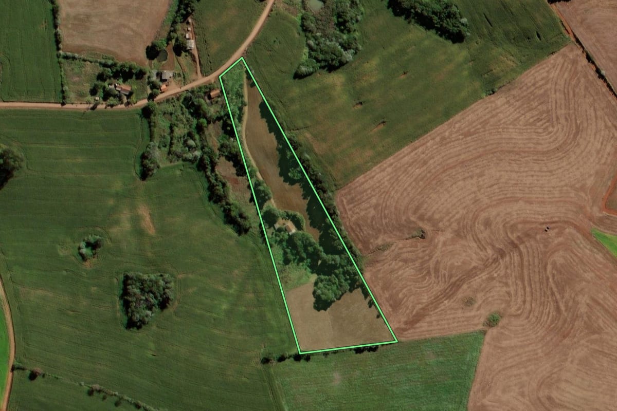 Imagem de satélite do imóvel rural em Santo Antônio do Sudoeste (PR), com o contorno declarado no CAR desenhado por cima.