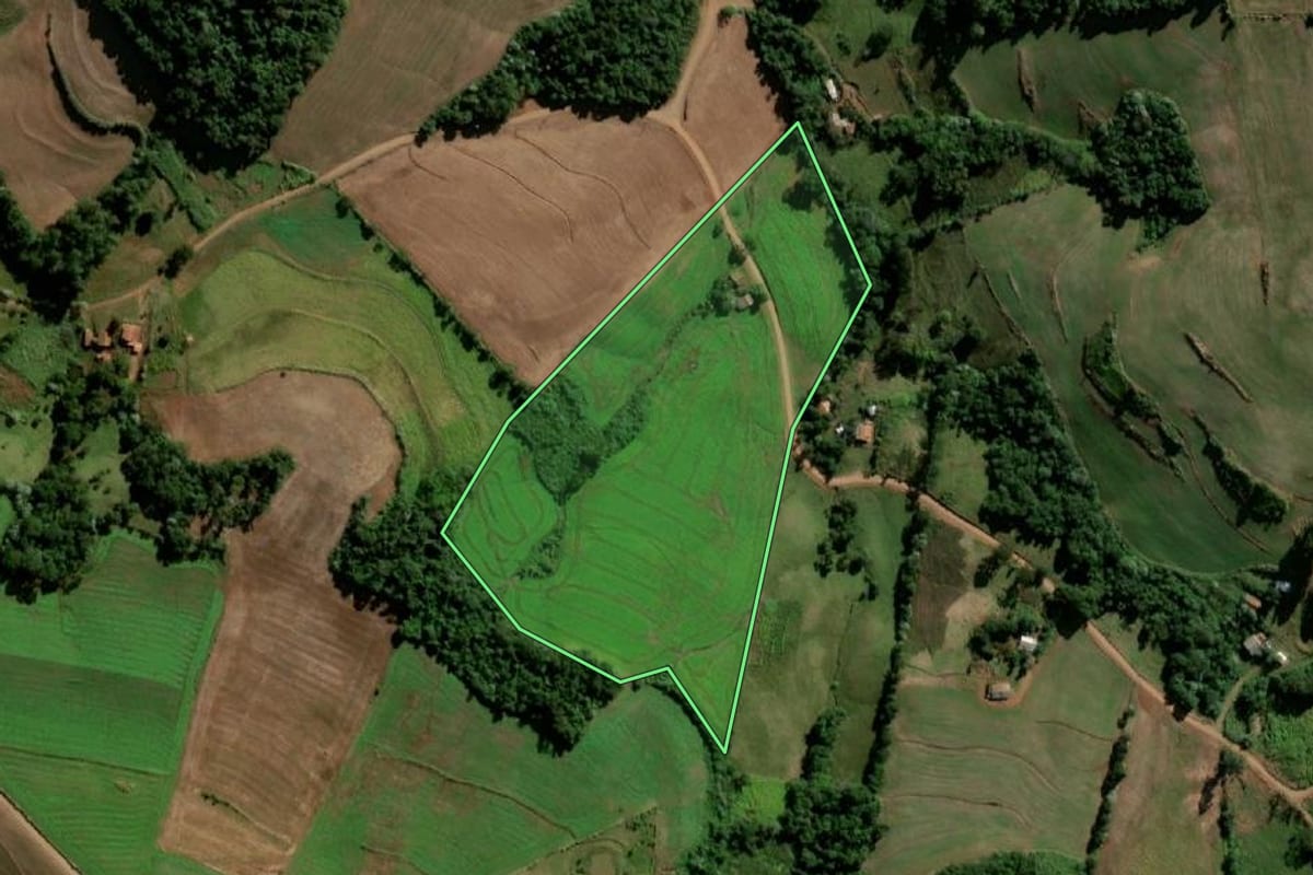 Imagem de satélite do imóvel rural em Santo Antônio do Sudoeste (PR), com o contorno declarado no CAR desenhado por cima.