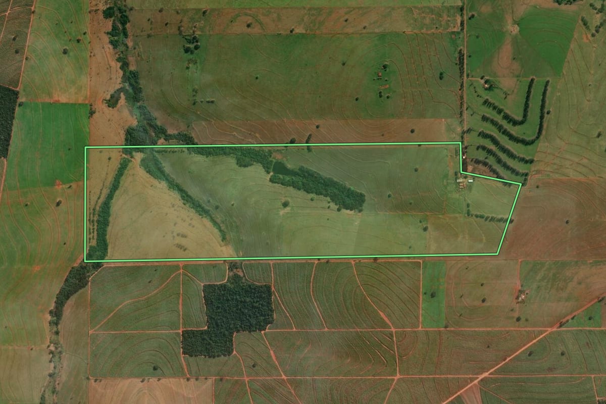 Imagem de satélite do imóvel rural em Santo Inácio (PR), com o contorno declarado no CAR desenhado por cima.