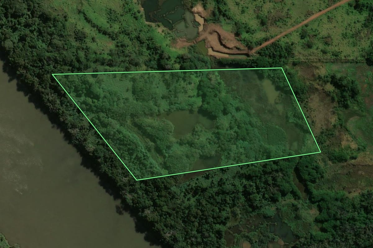 Imagem de satélite do imóvel rural em São Carlos do Ivaí (PR), com o contorno declarado no CAR desenhado por cima.