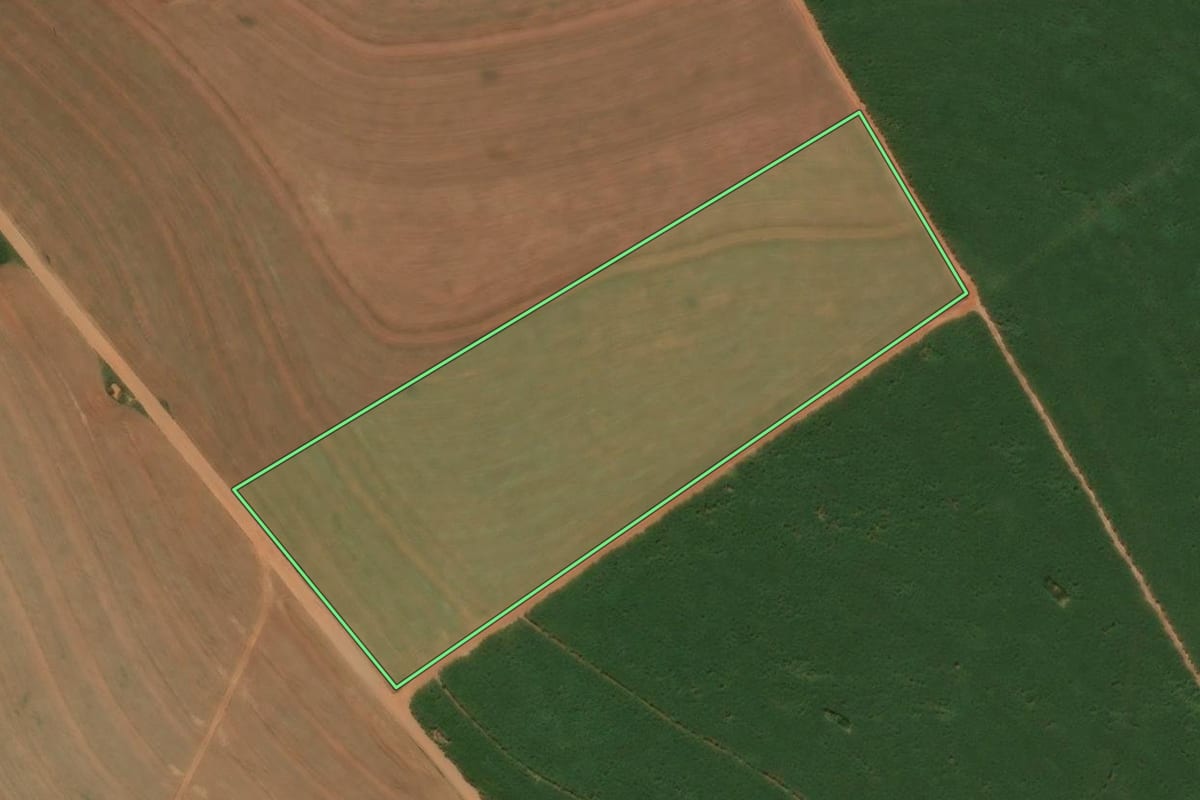 Imagem de satélite do imóvel rural em São Carlos do Ivaí (PR), com o contorno declarado no CAR desenhado por cima.