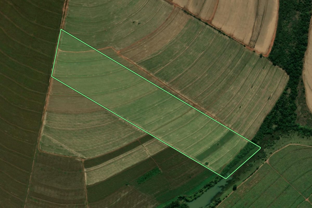 Imagem de satélite do imóvel rural em São Carlos do Ivaí (PR), com o contorno declarado no CAR desenhado por cima.