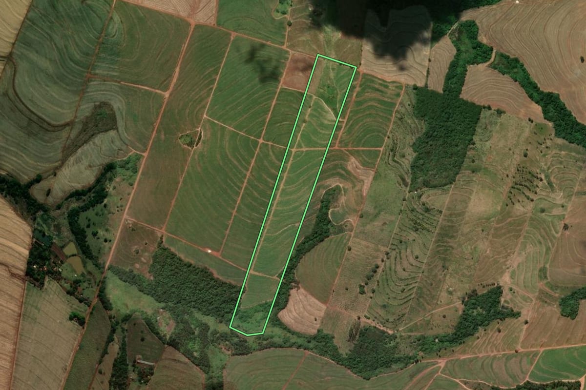 Imagem de satélite do imóvel rural em São Carlos do Ivaí (PR), com o contorno declarado no CAR desenhado por cima.