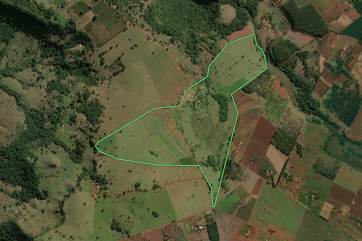 Imagem de satélite do imóvel rural em São Jerônimo da Serra (PR), com o contorno declarado no CAR desenhado por cima.