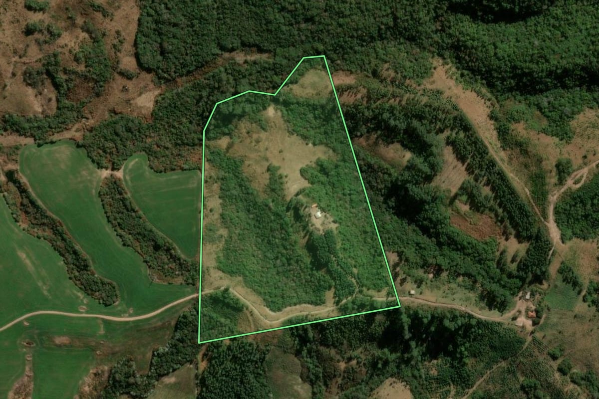 Imagem de satélite do imóvel rural em São Jerônimo da Serra (PR), com o contorno declarado no CAR desenhado por cima.