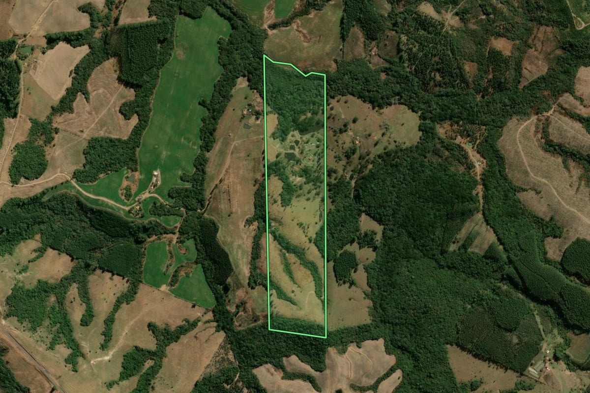 Imagem de satélite do imóvel rural em São Jerônimo da Serra (PR), com o contorno declarado no CAR desenhado por cima.