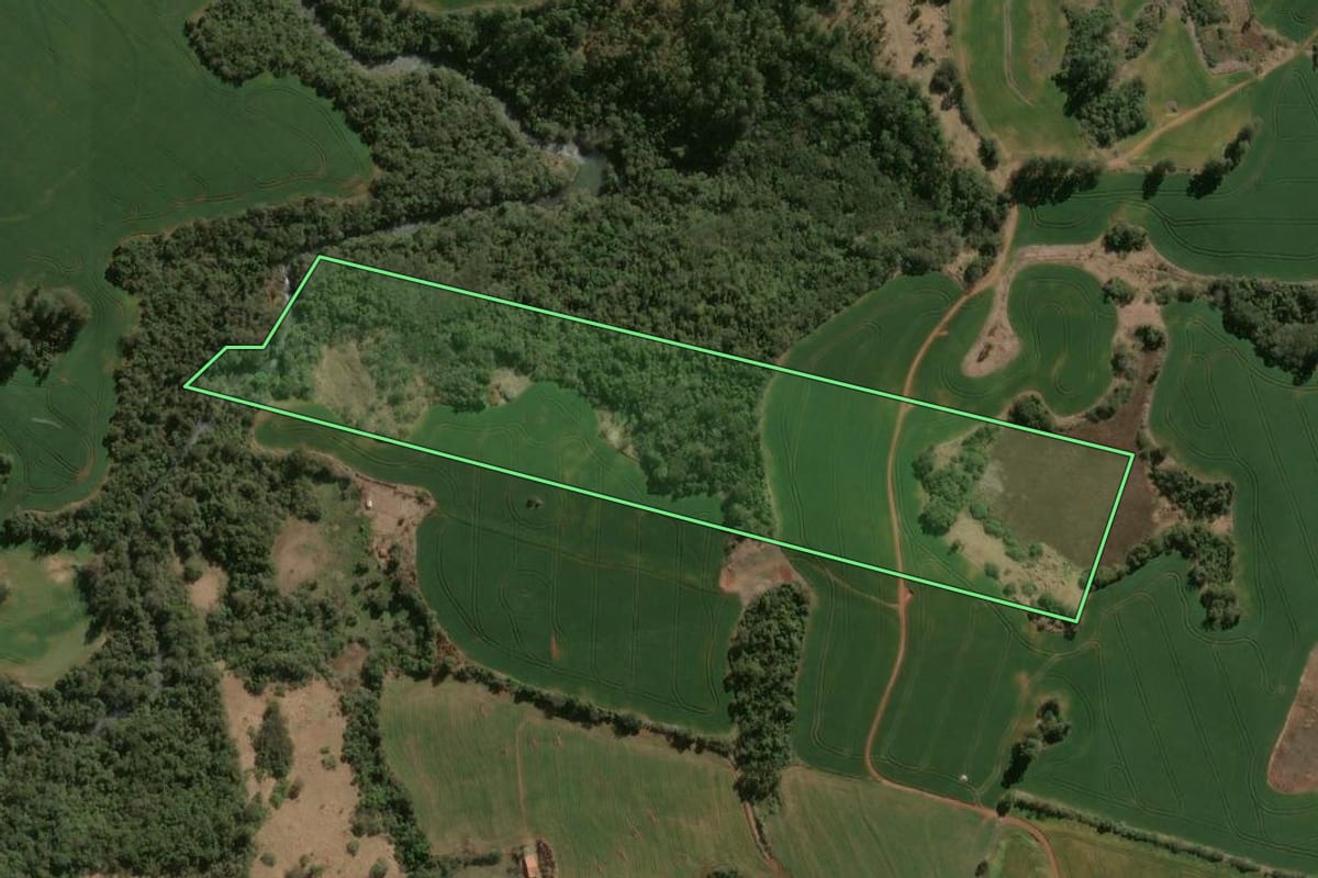 Imagem de satélite do imóvel rural em São Jerônimo da Serra (PR), com o contorno declarado no CAR desenhado por cima.