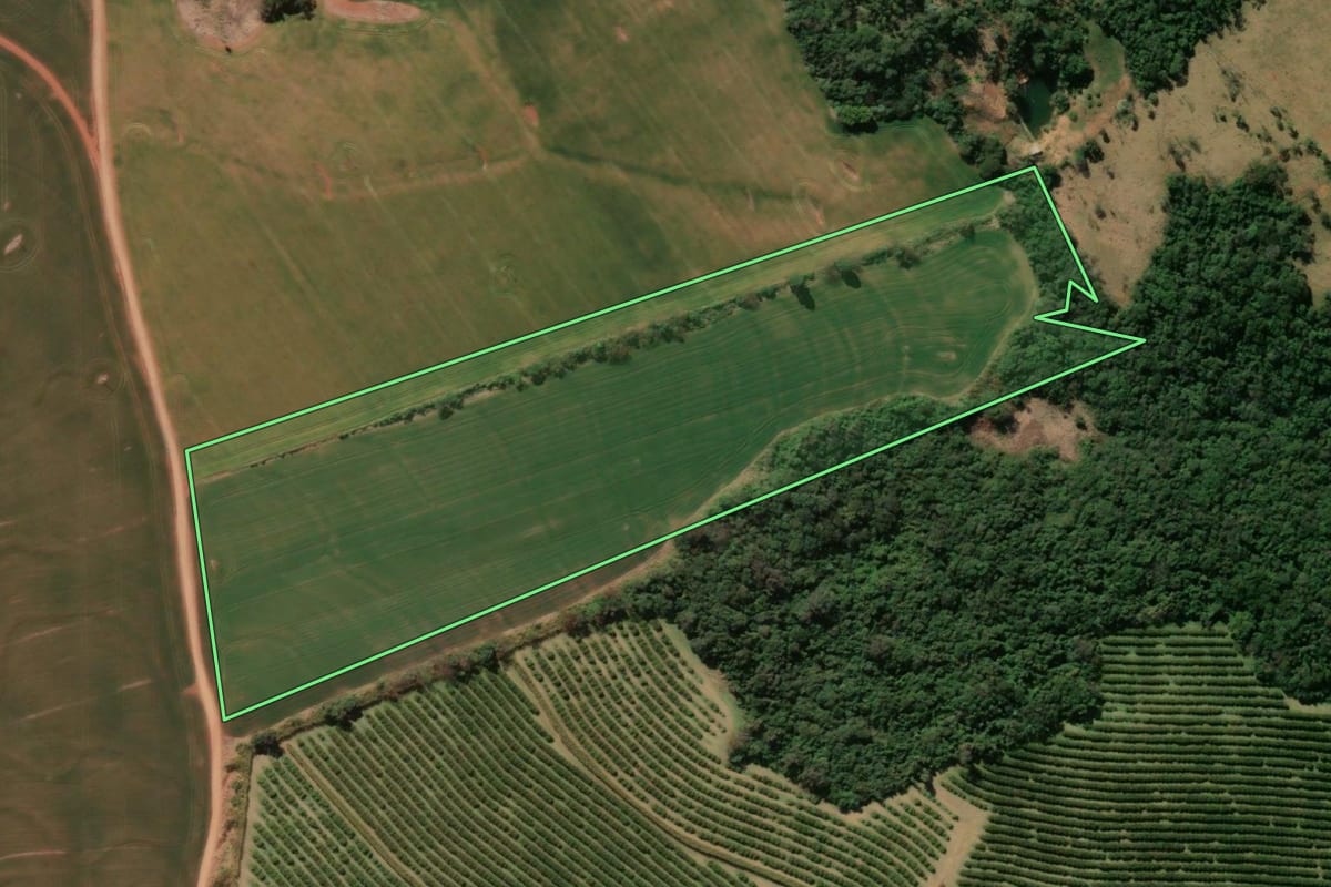 Imagem de satélite do imóvel rural em São Jerônimo da Serra (PR), com o contorno declarado no CAR desenhado por cima.