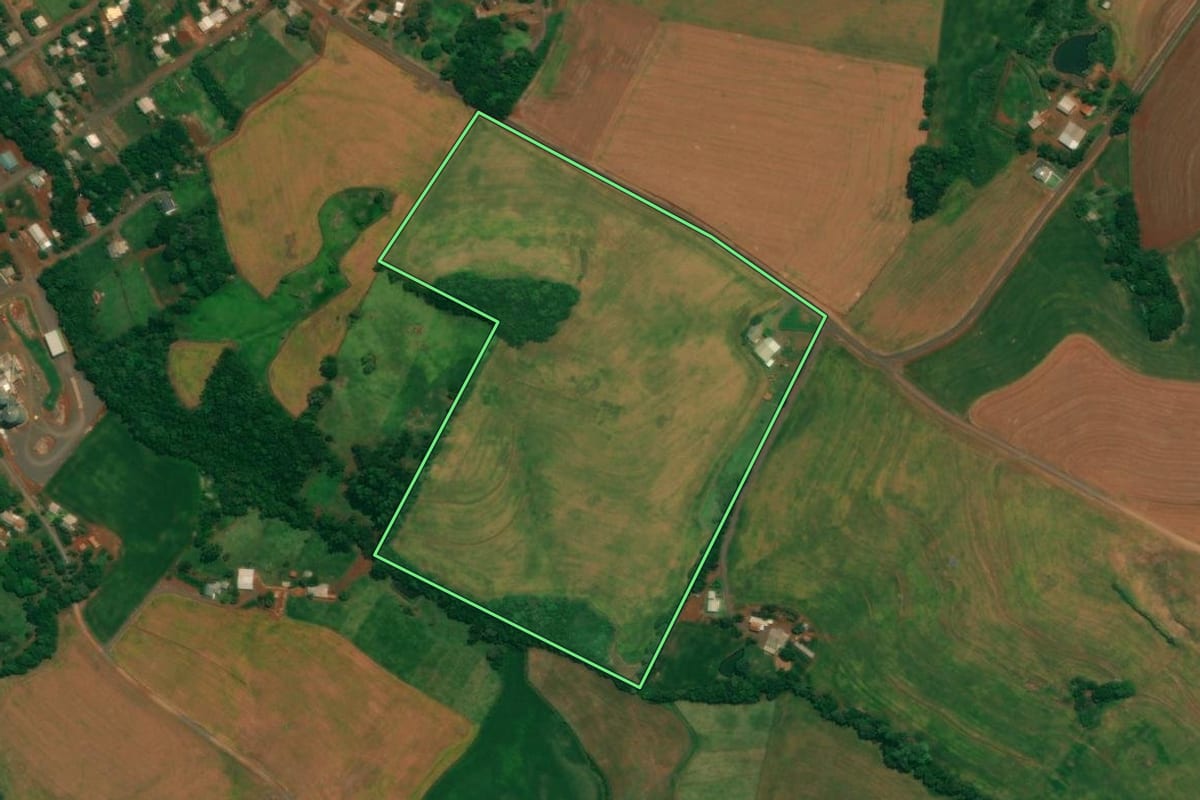 Imagem de satélite do imóvel rural em São João (PR), com o contorno declarado no CAR desenhado por cima.