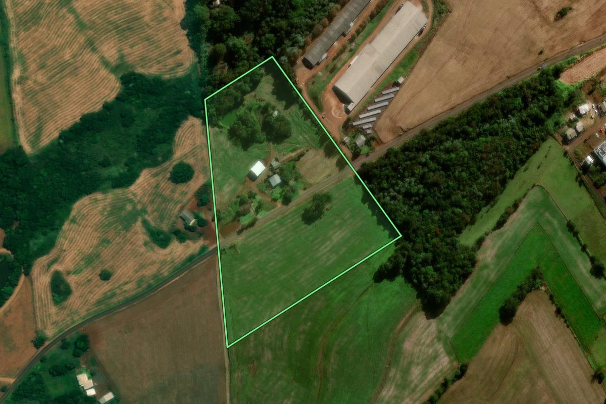 Imagem de satélite do imóvel rural em São João (PR), com o contorno declarado no CAR desenhado por cima.