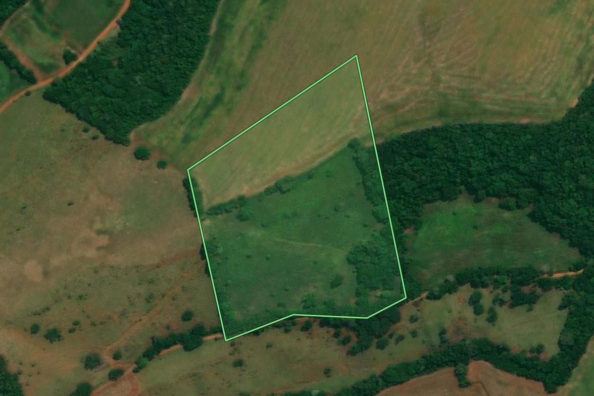 Imagem de satélite do imóvel rural em São João (PR), com o contorno declarado no CAR desenhado por cima.