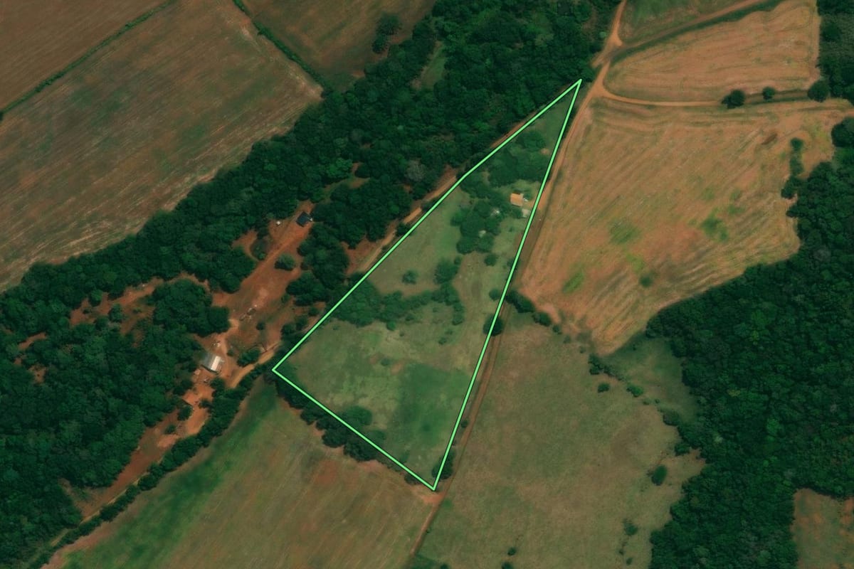 Imagem de satélite do imóvel rural em São João (PR), com o contorno declarado no CAR desenhado por cima.