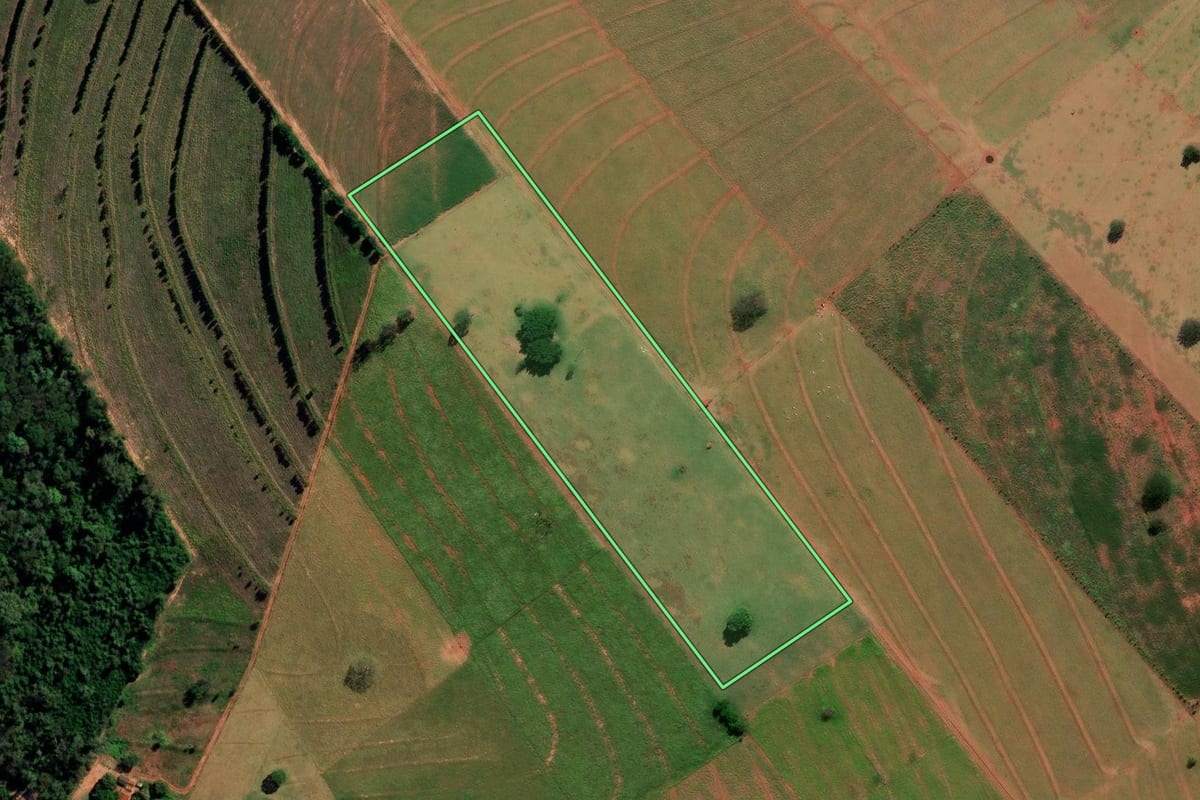 Imagem de satélite do imóvel rural em São João do Caiuá (PR), com o contorno declarado no CAR desenhado por cima.