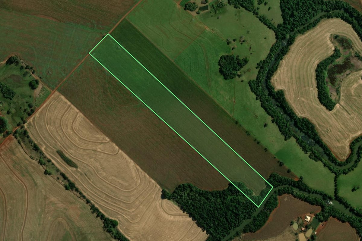 Imagem de satélite do imóvel rural em São João do Ivaí (PR), com o contorno declarado no CAR desenhado por cima.