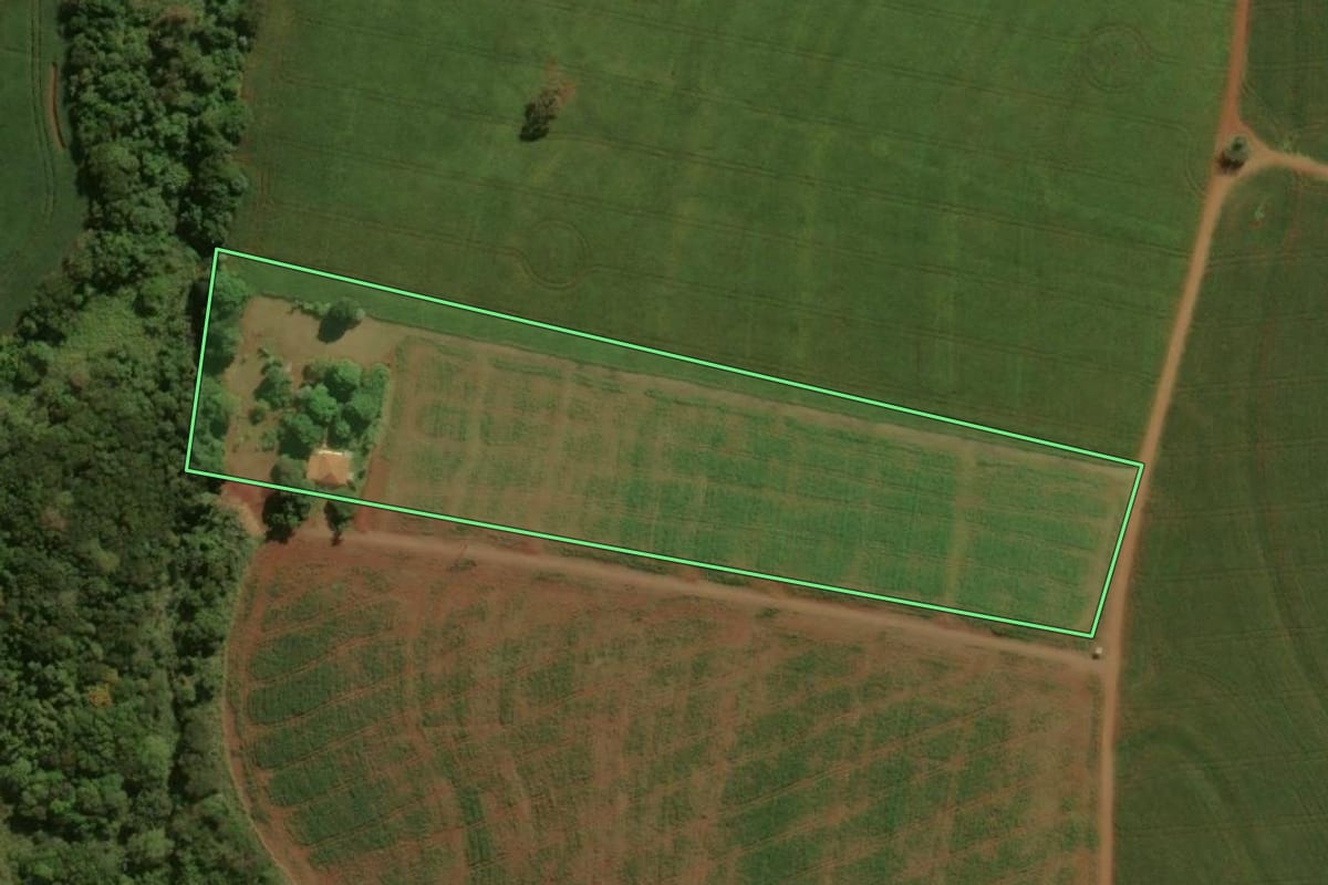 Imagem de satélite do imóvel rural em São João do Ivaí (PR), com o contorno declarado no CAR desenhado por cima.