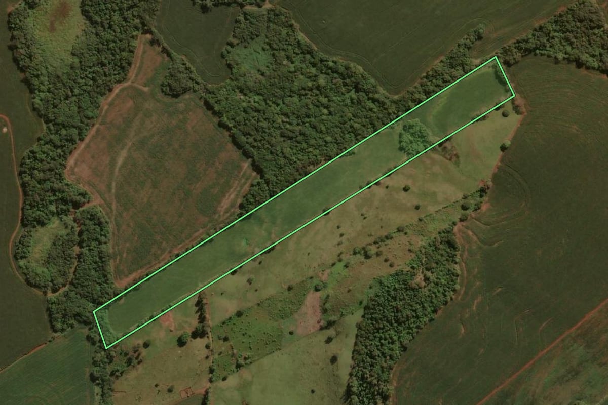 Imagem de satélite do imóvel rural em São João do Ivaí (PR), com o contorno declarado no CAR desenhado por cima.