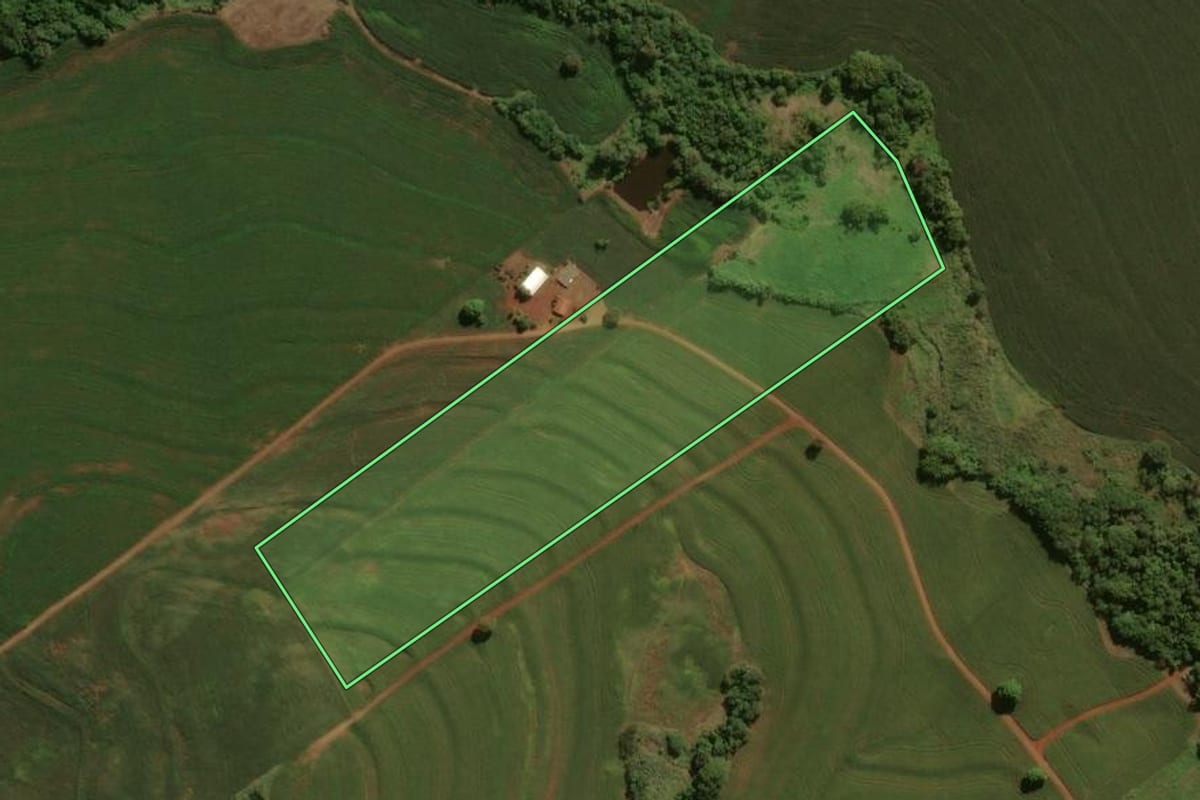 Imagem de satélite do imóvel rural em São João do Ivaí (PR), com o contorno declarado no CAR desenhado por cima.