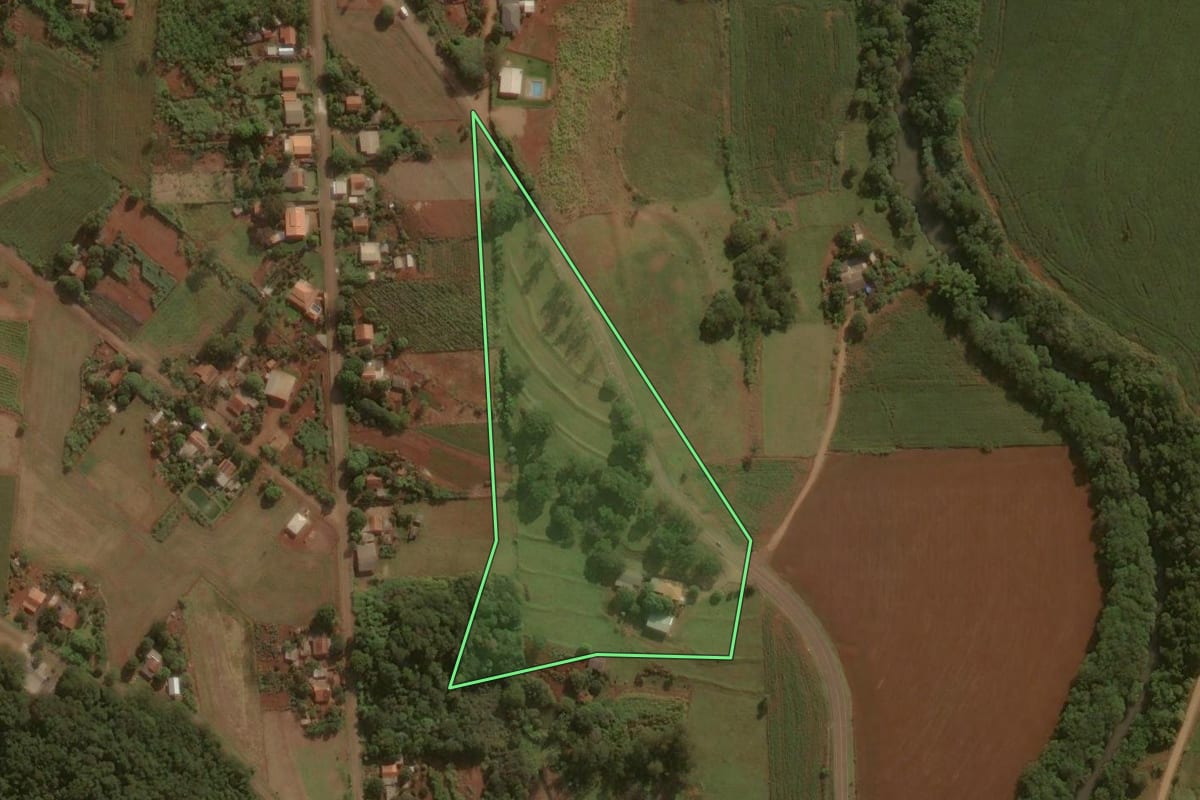 Imagem de satélite do imóvel rural em São João do Ivaí (PR), com o contorno declarado no CAR desenhado por cima.