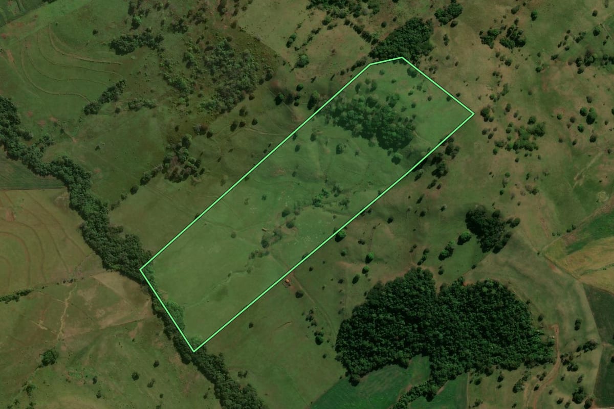 Imagem de satélite do imóvel rural em São João do Ivaí (PR), com o contorno declarado no CAR desenhado por cima.