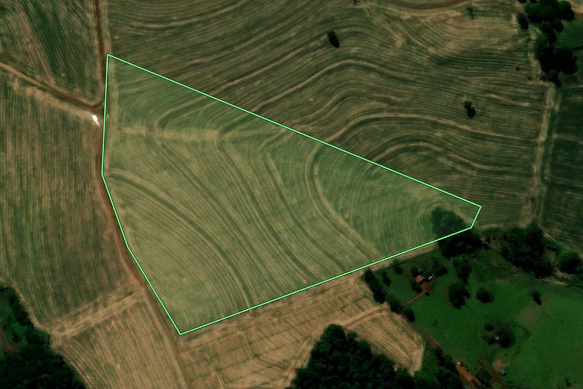 Imagem de satélite do imóvel rural em São João do Ivaí (PR), com o contorno declarado no CAR desenhado por cima.