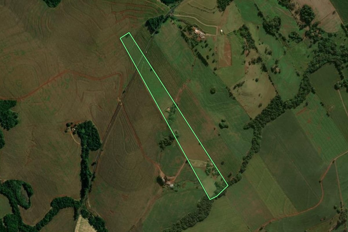 Imagem de satélite do imóvel rural em São João do Ivaí (PR), com o contorno declarado no CAR desenhado por cima.