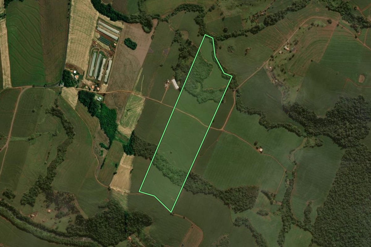 Imagem de satélite do imóvel rural em São João do Ivaí (PR), com o contorno declarado no CAR desenhado por cima.