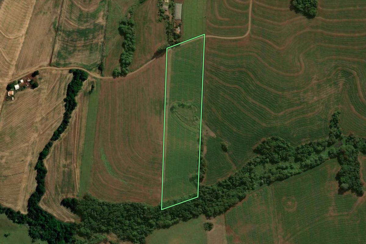 Imagem de satélite do imóvel rural em São João do Ivaí (PR), com o contorno declarado no CAR desenhado por cima.