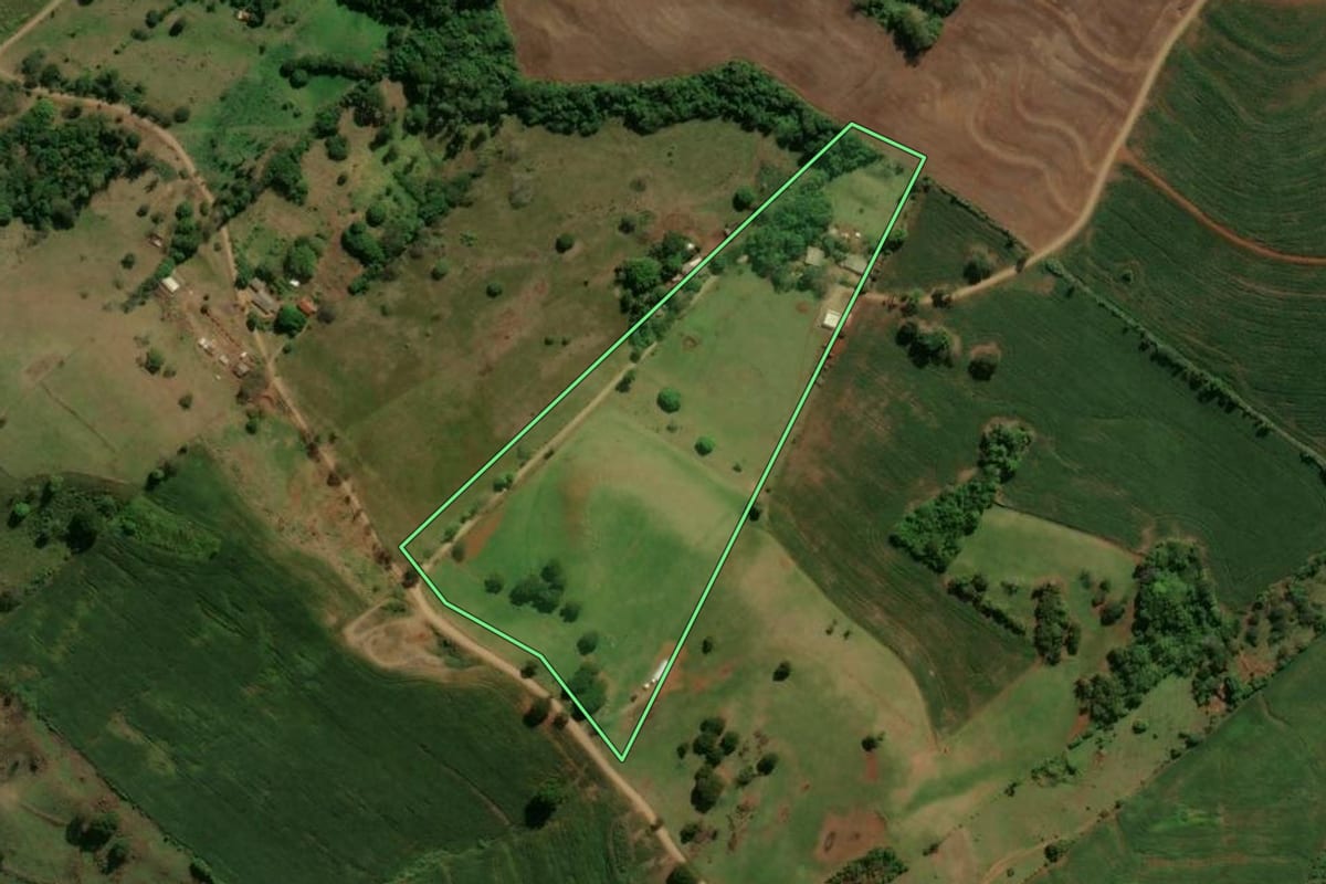 Imagem de satélite do imóvel rural em São João do Ivaí (PR), com o contorno declarado no CAR desenhado por cima.
