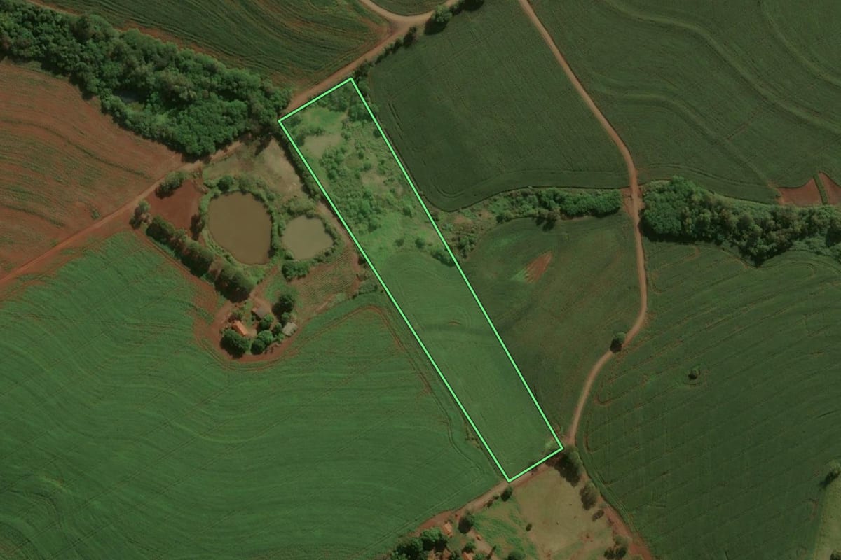 Imagem de satélite do imóvel rural em São João do Ivaí (PR), com o contorno declarado no CAR desenhado por cima.