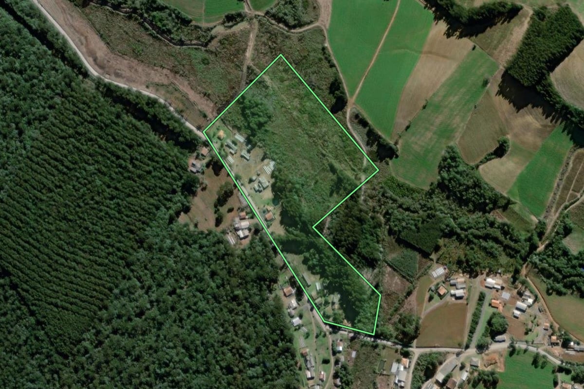Imagem de satélite do imóvel rural em São João do Triunfo (PR), com o contorno declarado no CAR desenhado por cima.