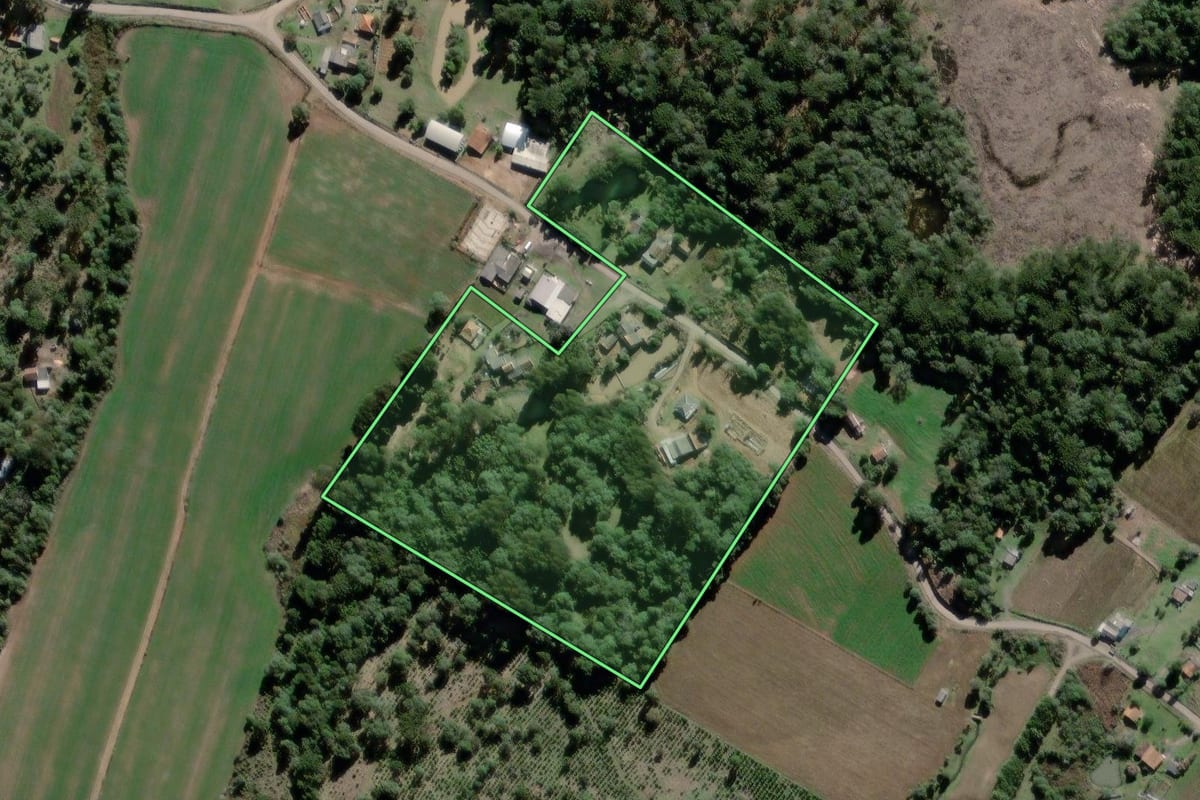 Imagem de satélite do imóvel rural em São João do Triunfo (PR), com o contorno declarado no CAR desenhado por cima.