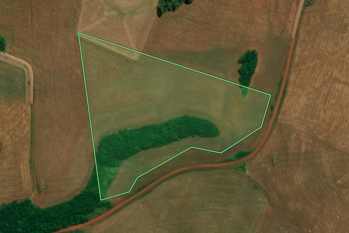Imagem de satélite do imóvel rural em São Jorge d'Oeste (PR), com o contorno declarado no CAR desenhado por cima.