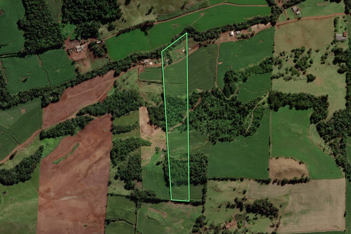 Imagem de satélite do imóvel rural em São Jorge d'Oeste (PR), com o contorno declarado no CAR desenhado por cima.