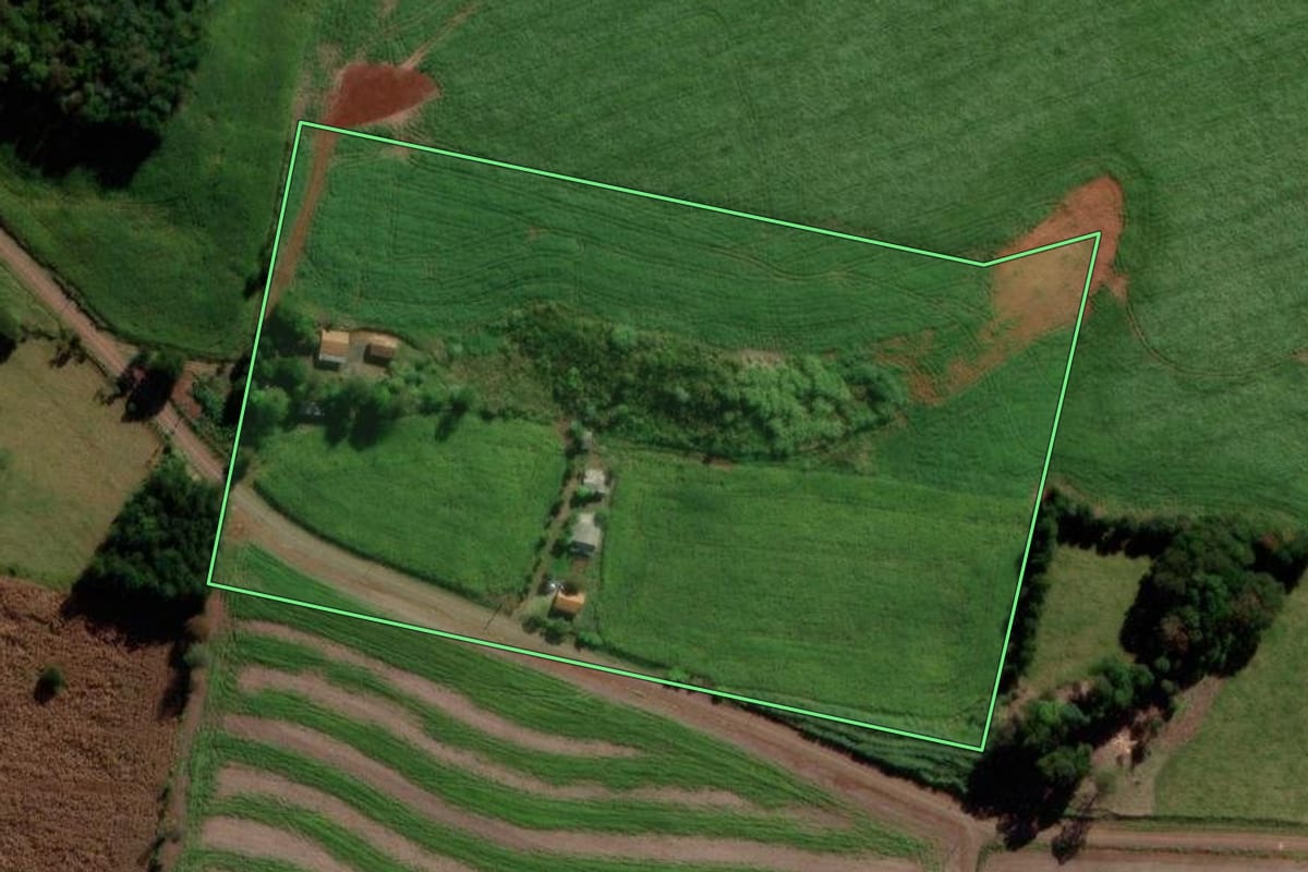 Imagem de satélite do imóvel rural em São Jorge d'Oeste (PR), com o contorno declarado no CAR desenhado por cima.