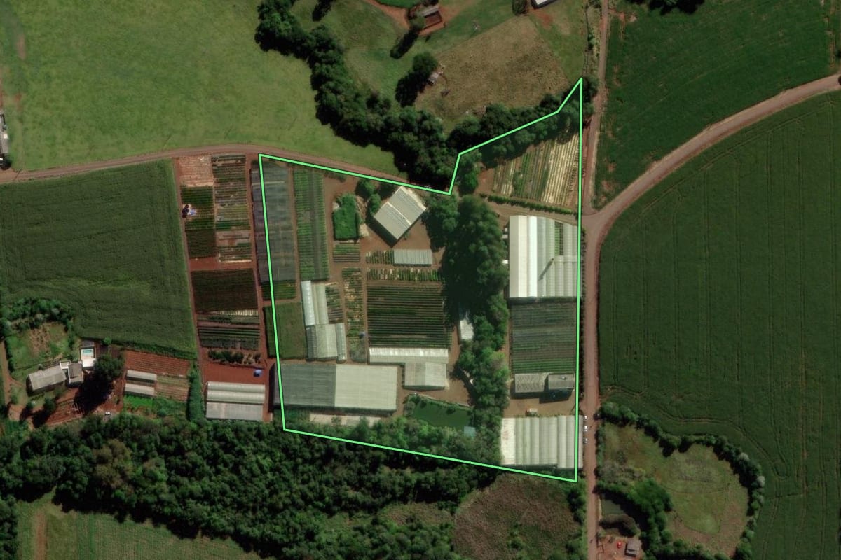 Imagem de satélite do imóvel rural em São Jorge d'Oeste (PR), com o contorno declarado no CAR desenhado por cima.