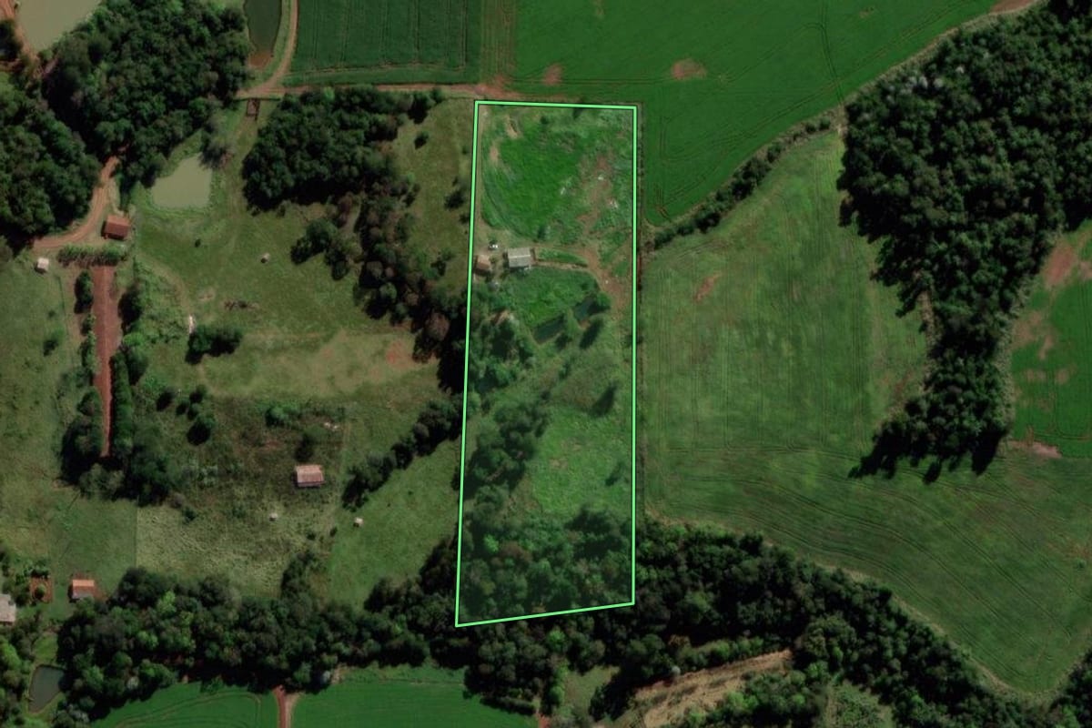 Imagem de satélite do imóvel rural em São Jorge d'Oeste (PR), com o contorno declarado no CAR desenhado por cima.