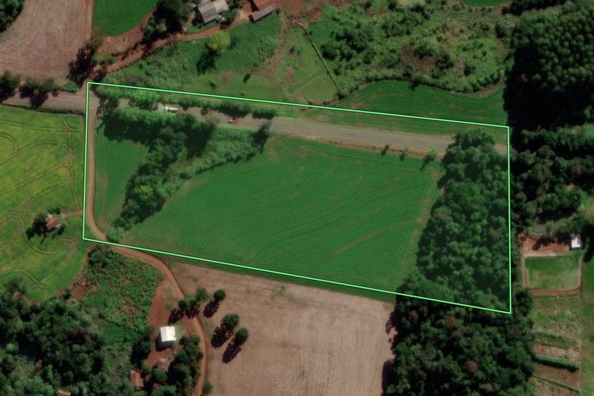 Imagem de satélite do imóvel rural em São Jorge d'Oeste (PR), com o contorno declarado no CAR desenhado por cima.